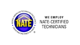 NATE-certified logo displaying 'We Employ NATE-Certified Technicians' representing the certified HVAC team at Pro Solutions Air Conditioning and Heating Inc.
